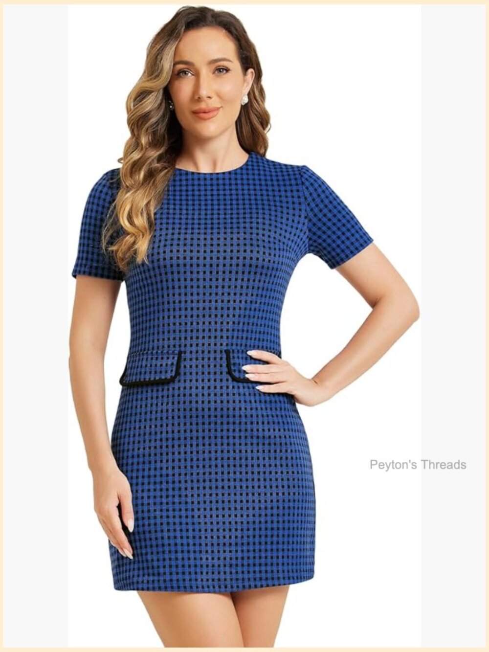Vintage Houndstooth Sheath Dress with Short Sleeves - Work Office Attire - Picture 1 of 5